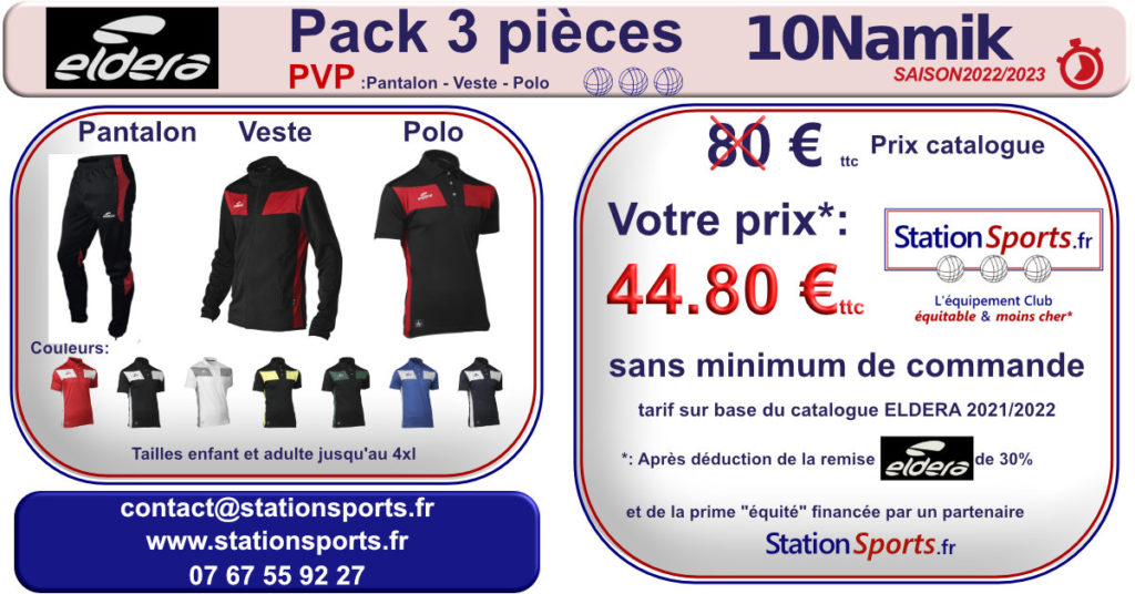 Offre pack petanque 10 NAMIK Eldera veste polot pantalon 2021-2022